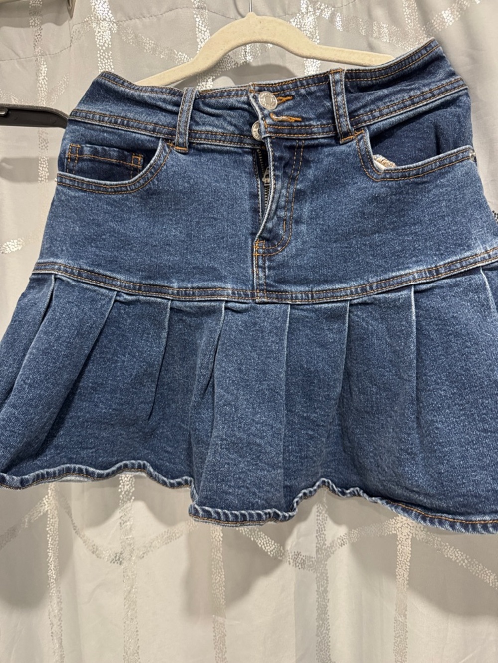 Dark Wash Pleated Denim Skirt